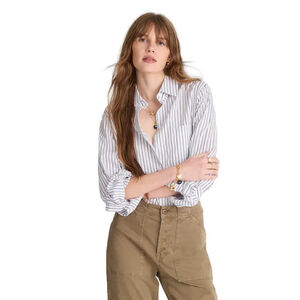 Madewell Easy Y-Neck Striped Button Up Shirt Blue White S NWT